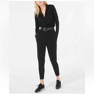 Michael Kors Women's Deep V Neck Wrap Long Sleeve Jumpsuit Black Size XS